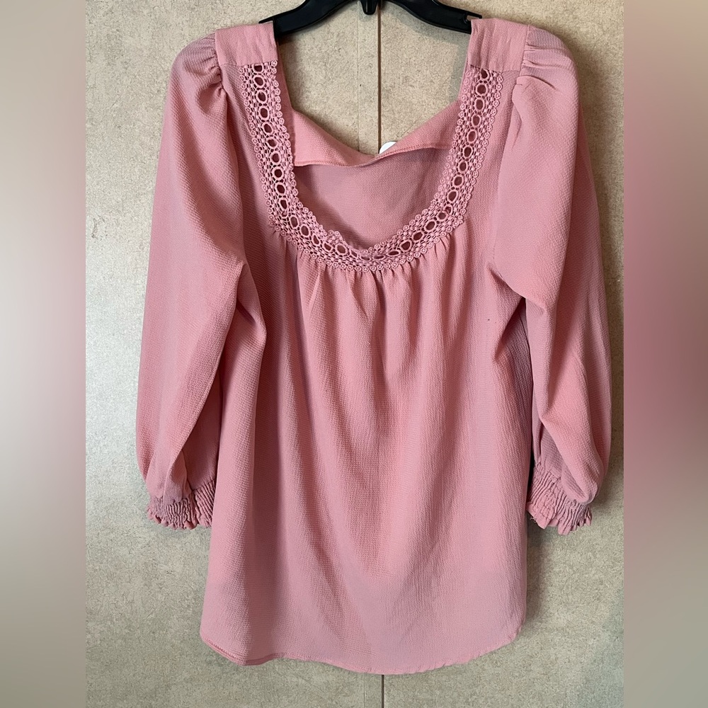 Pink Lace Trim Women's Top
